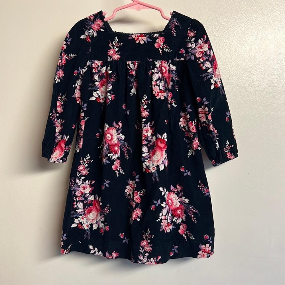 Baby Gap dress 3/4 sleeve corduroy navy floral print dress Sz 4T